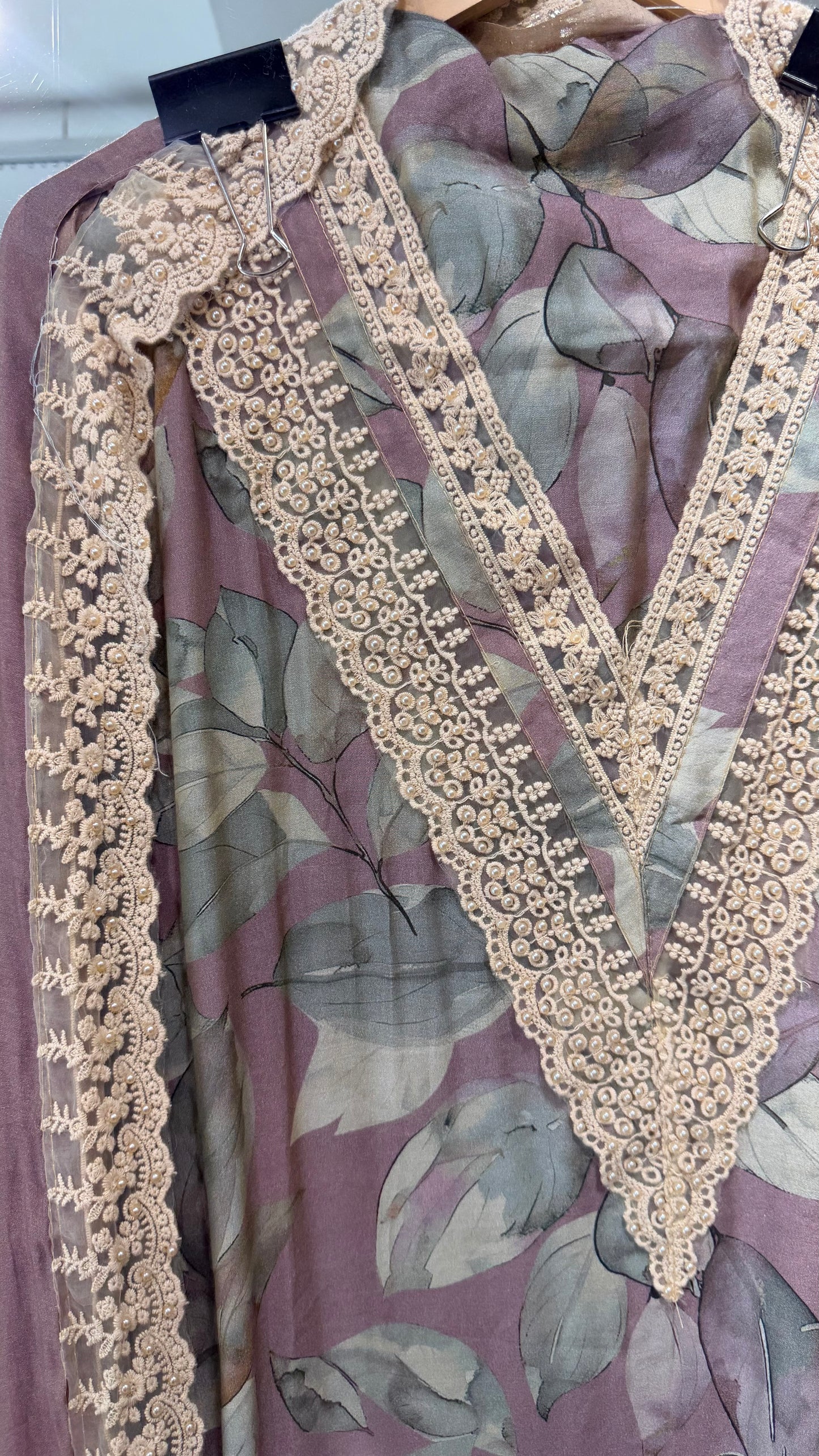 Floral muslin unstitched laced suit
