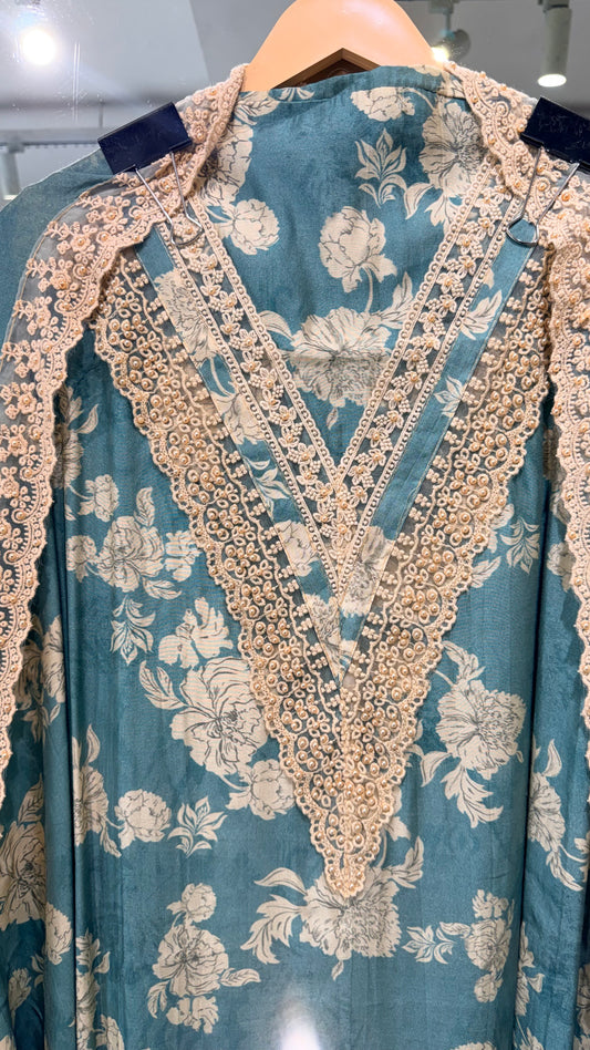 Floral muslin unstitched suit
