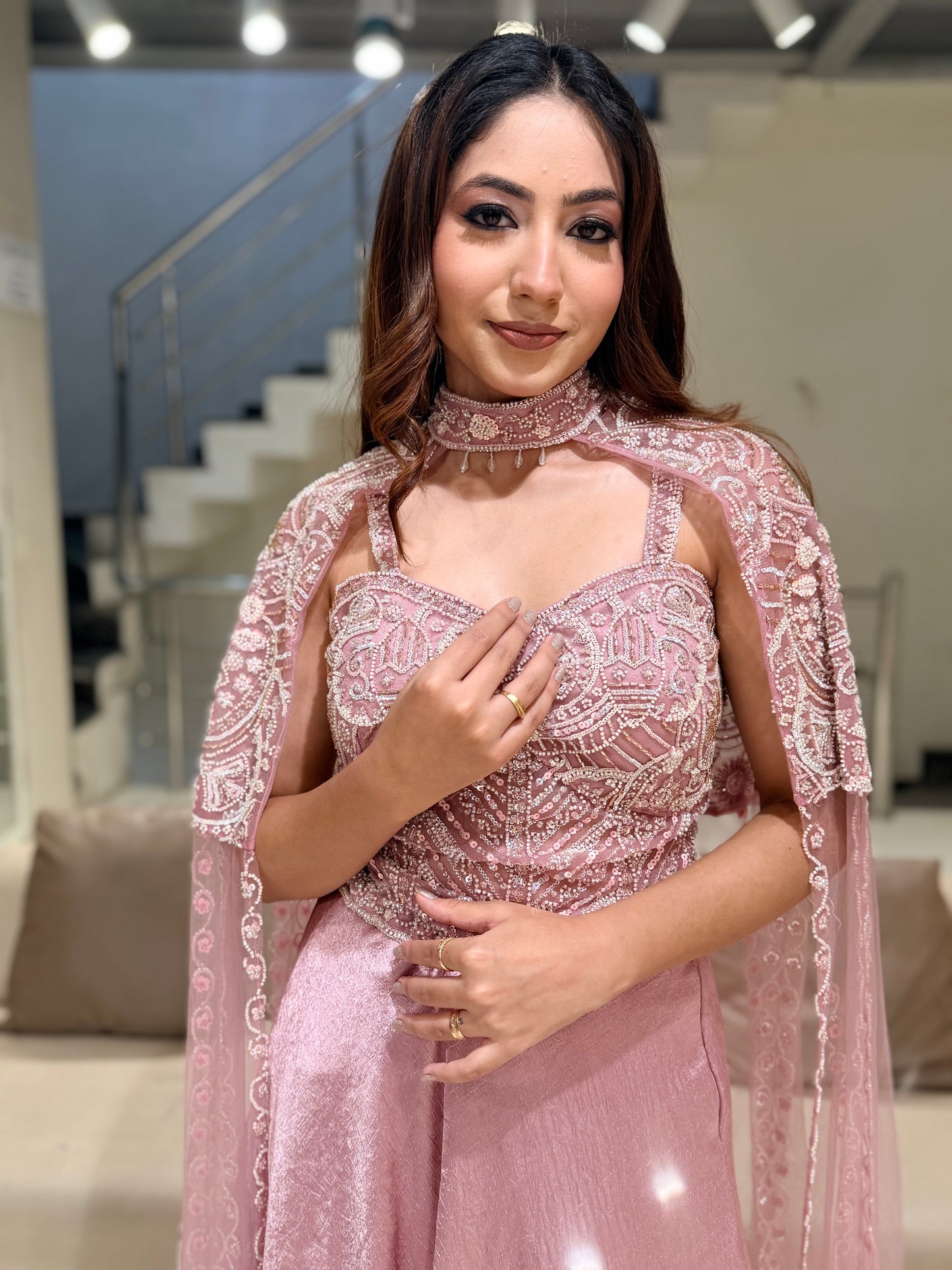 Long cape indowestern lehenga set