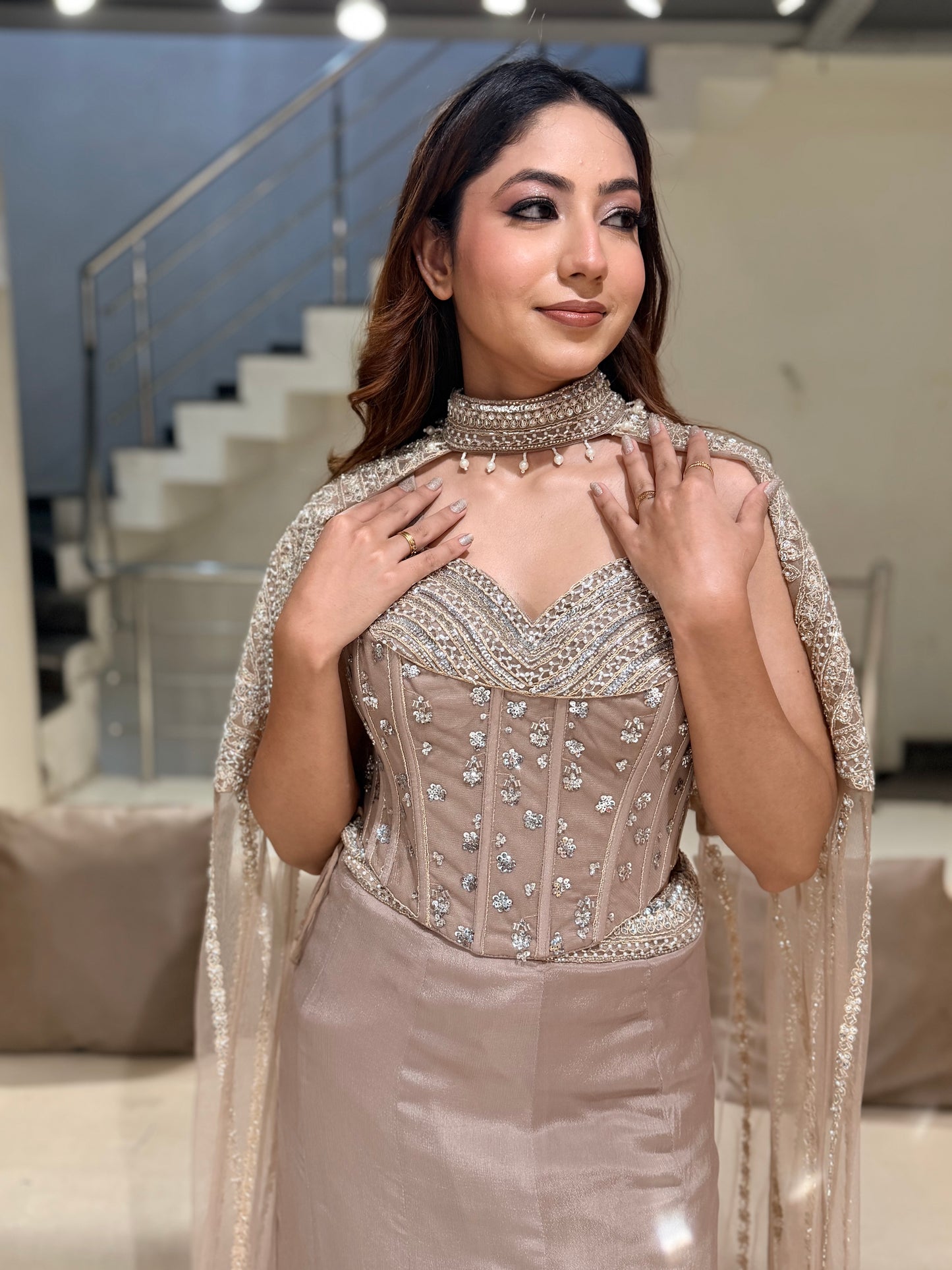 Corset cape lehenga set