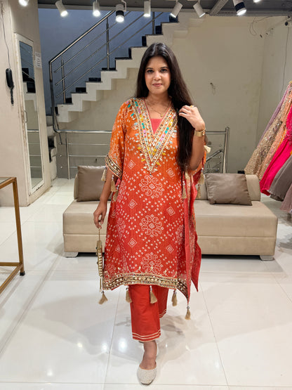 Bandhani crush tissue kaftaan suit