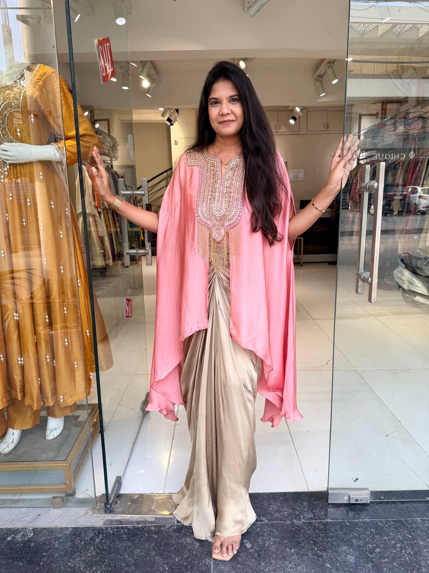 Cape cowl indowestern dress