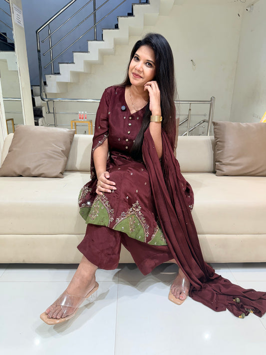 Chinon short anarkali plazo suit
