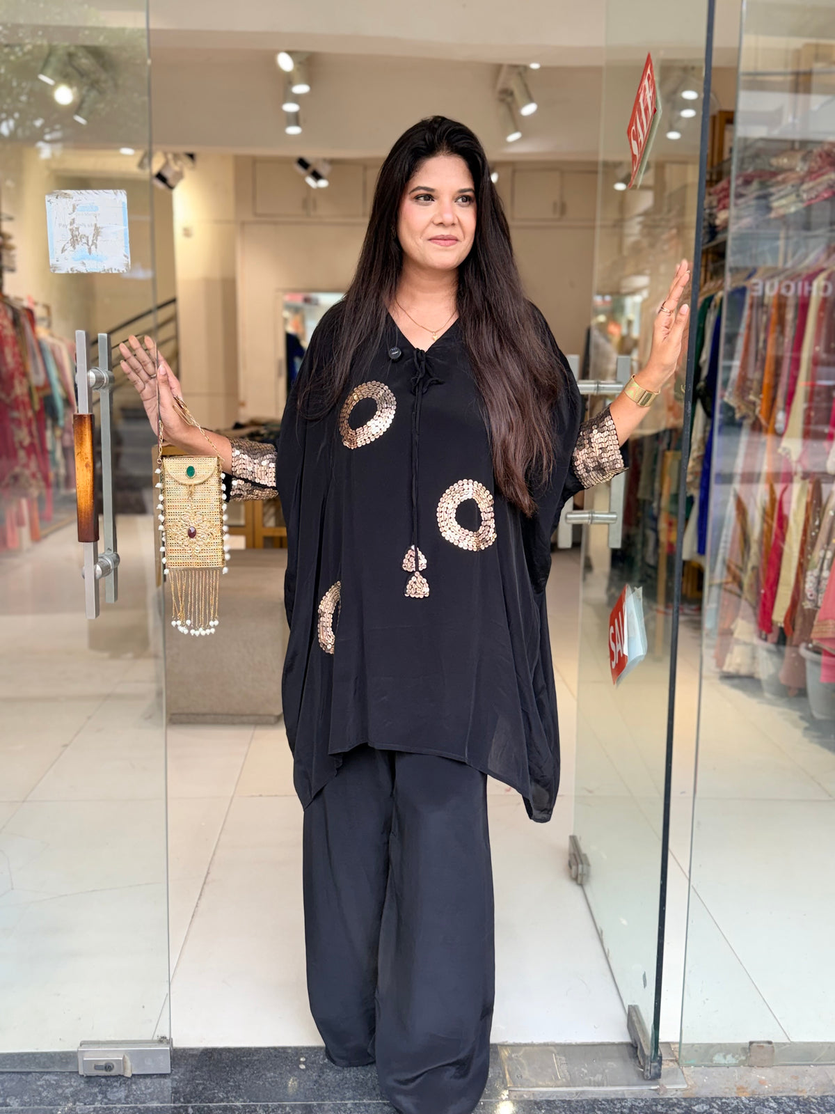 Black crepe sequence baggy co-ord set