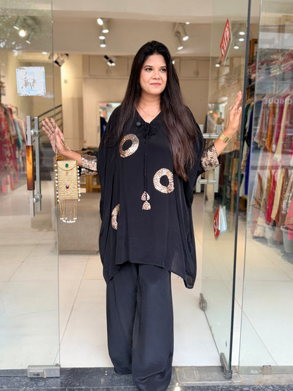 Black crepe sequence baggy co-ord set