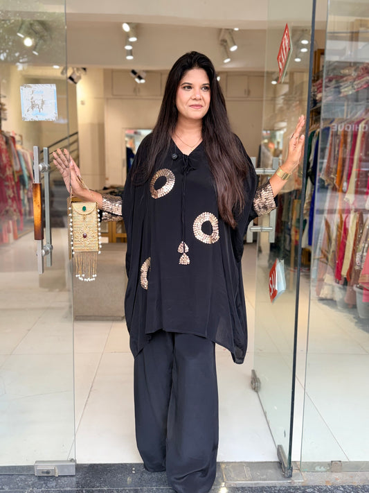 Black crepe sequence baggy co-ord set