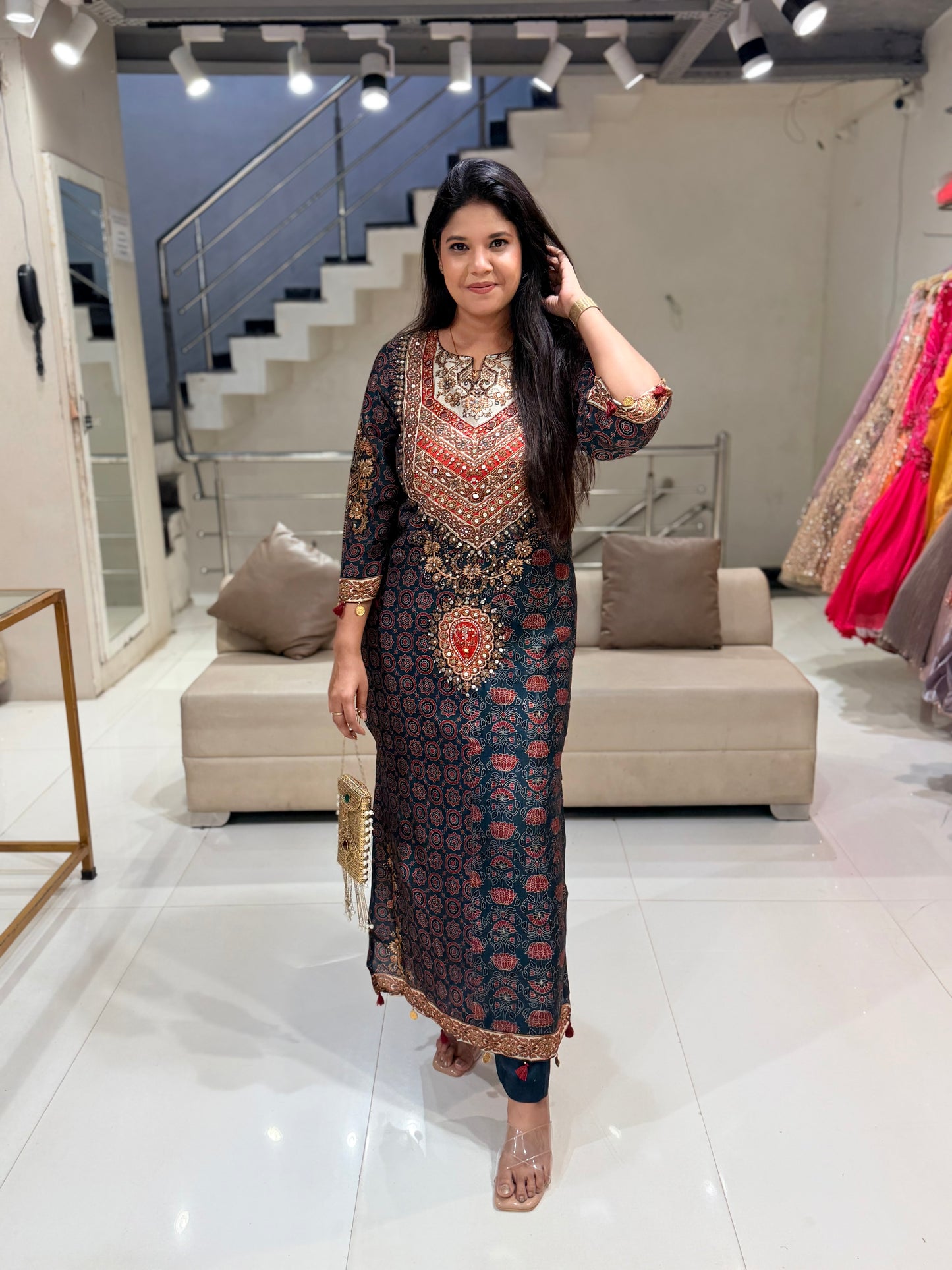Long side cut embroided co-ord set