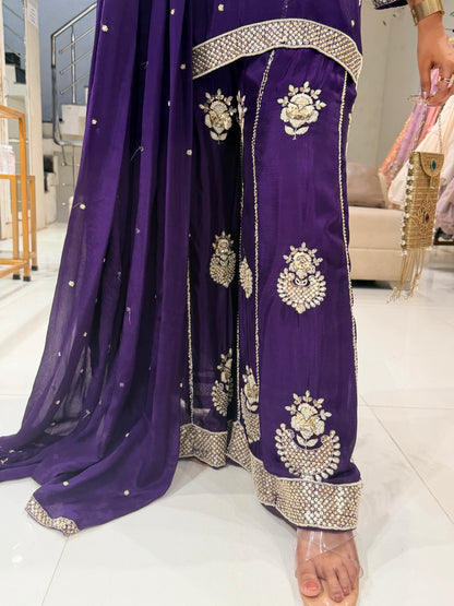 Chinon bustier embroidered sharara suit