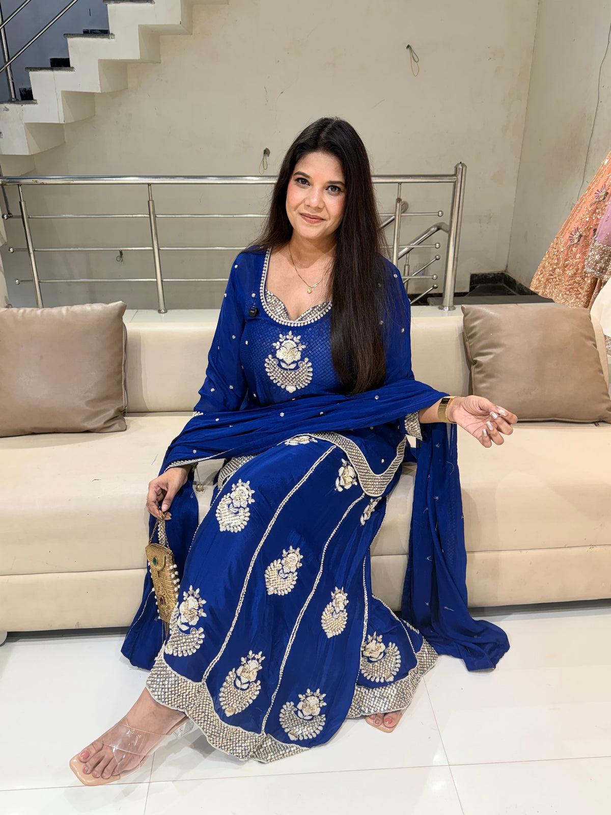 Bustier chinon embroidered sharara suit