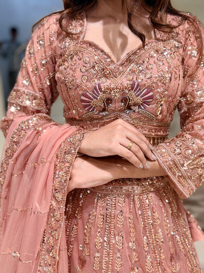 Embroided drape lehenga set