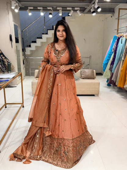 Attached jacket crush tissue anarkali suit