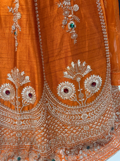 Jewel work raw silk lehenga set