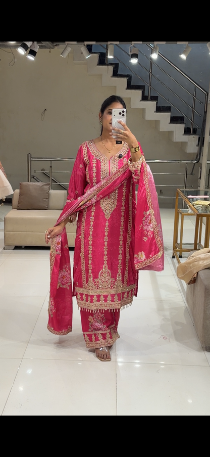 Pink italian crepe plazo suit