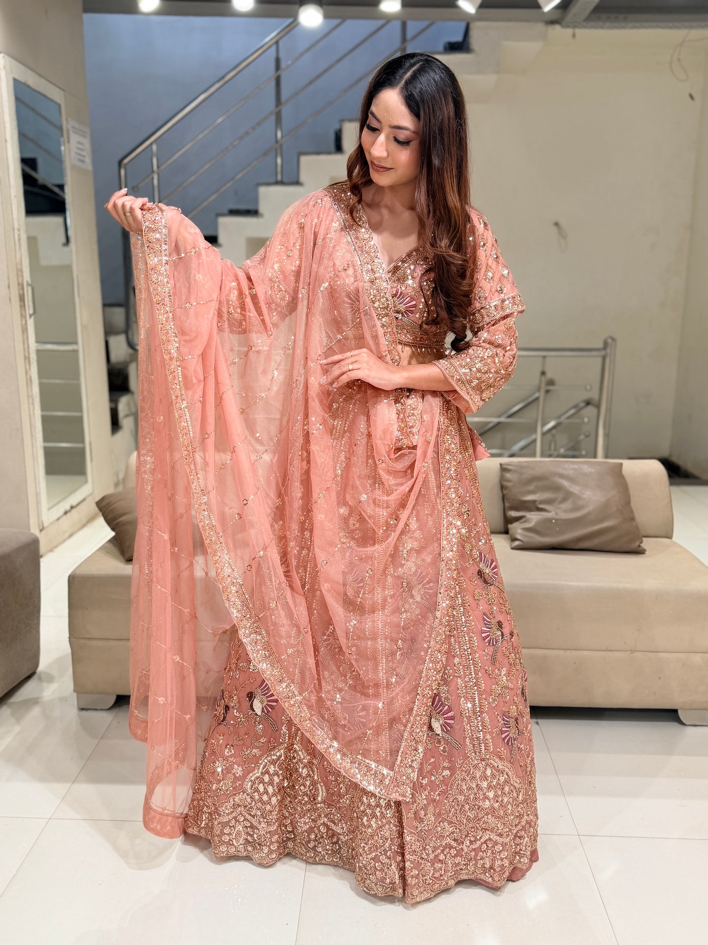 Embroided drape lehenga set