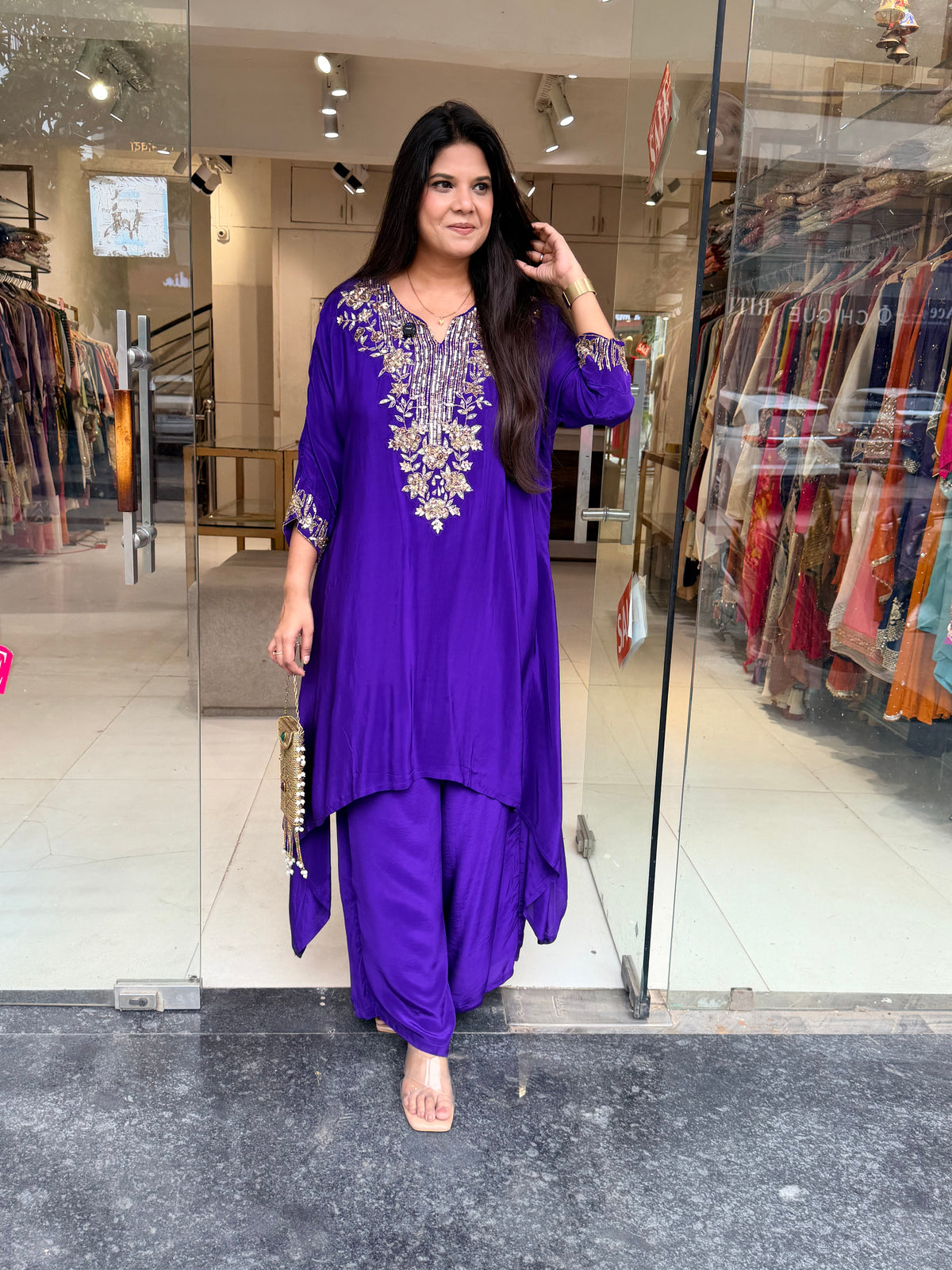 Purple embellished baggy co-ord set