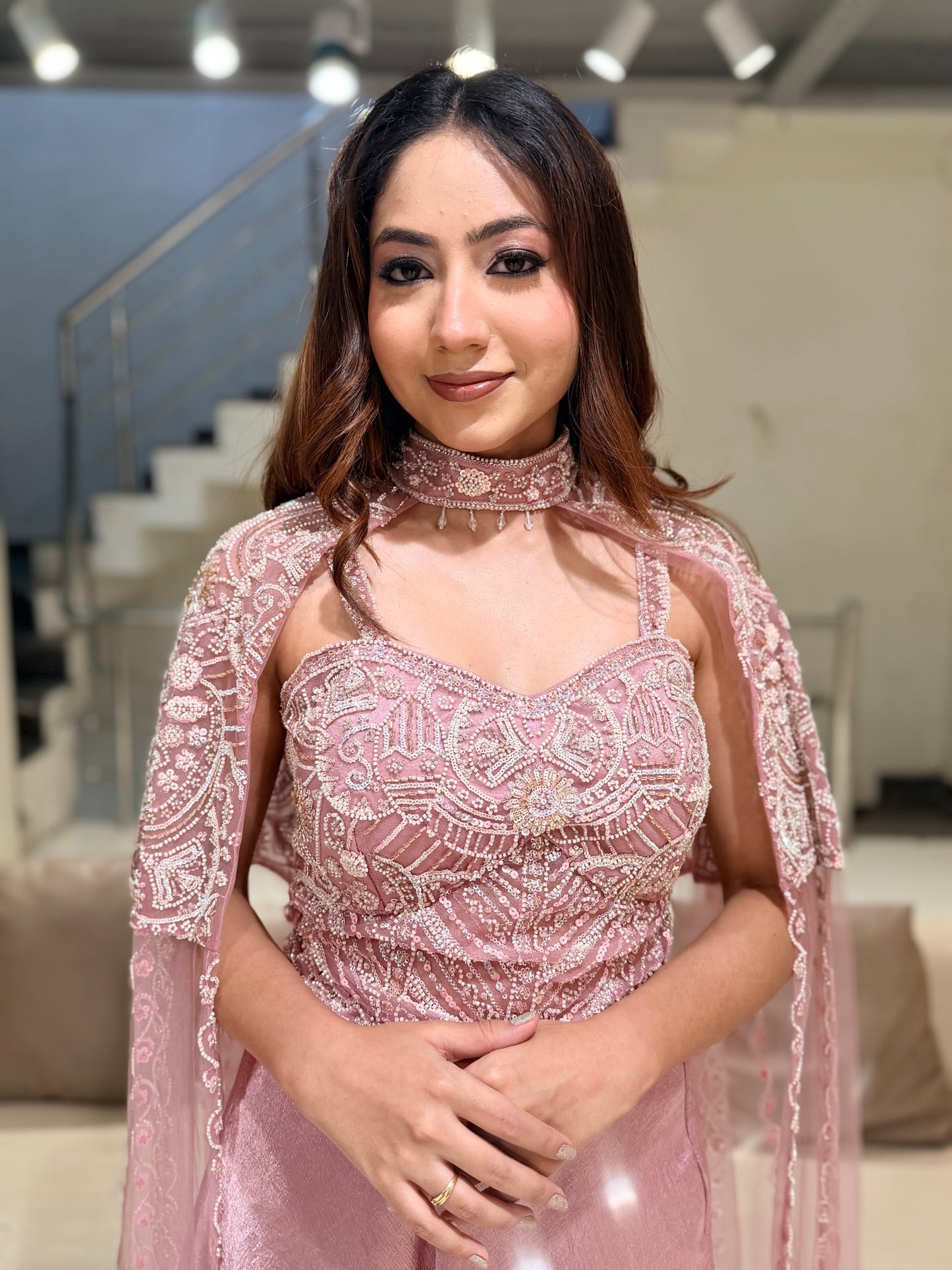 Long cape indowestern lehenga set