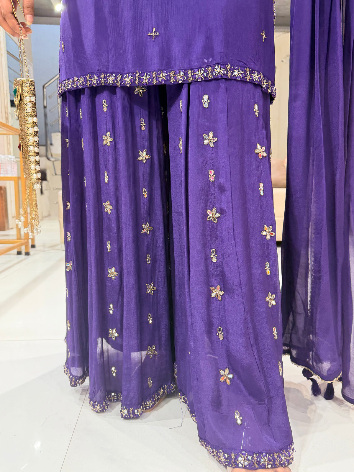 Purple embellished sharara suit
