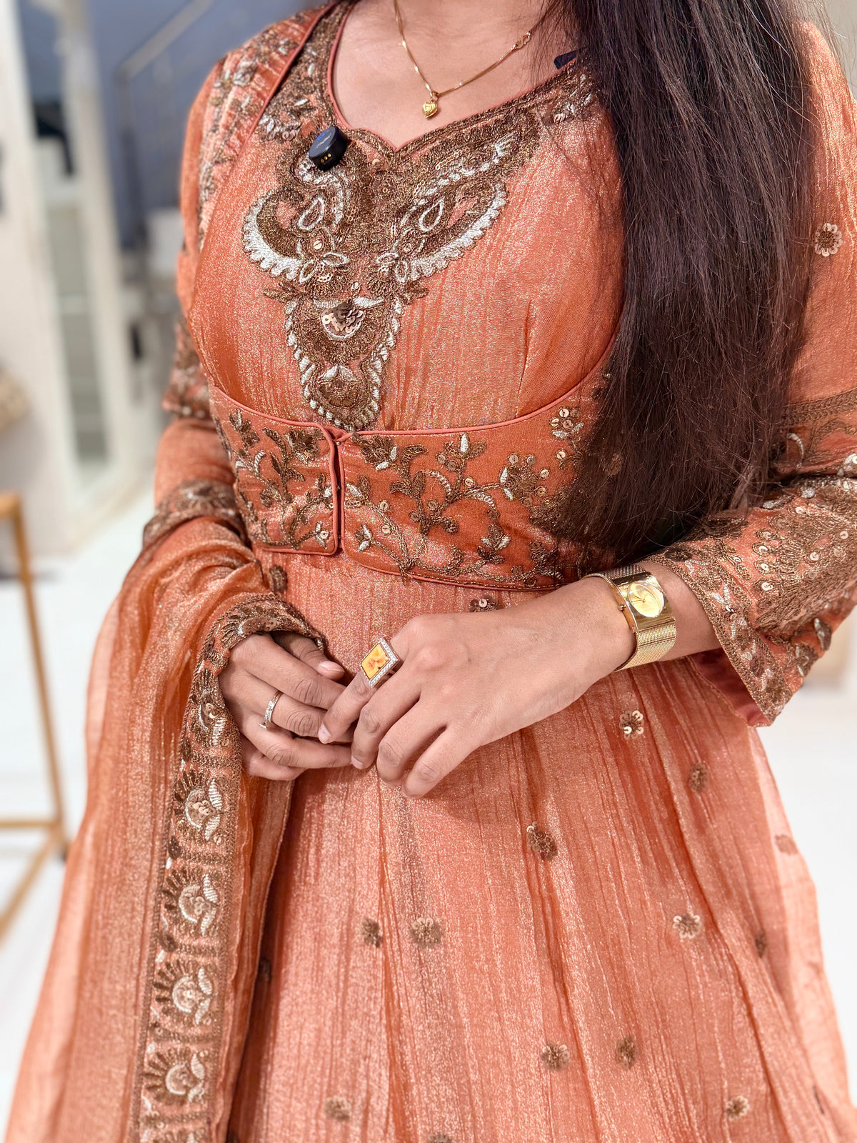 Attached jacket crush tissue anarkali suit