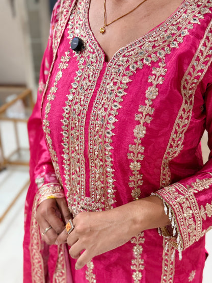 Pink italian crepe plazo suit