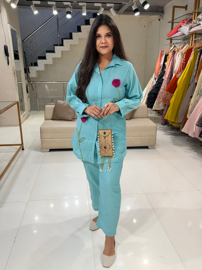 Mull chanderi rose co-ord set