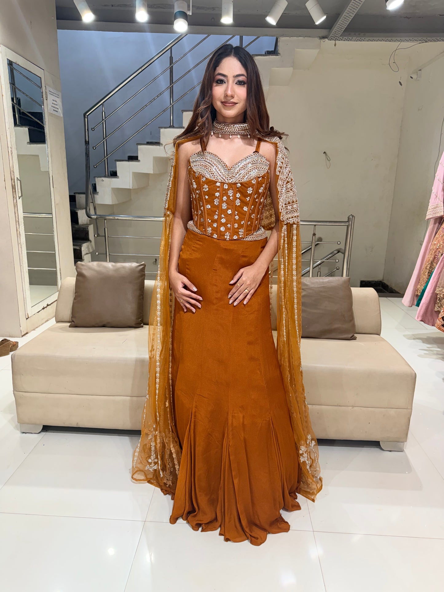 Corset cape lehenga set