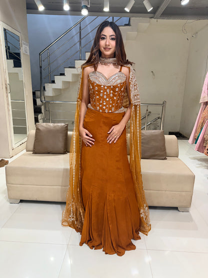Corset cape lehenga set
