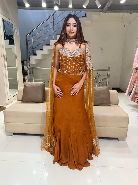 Corset cape lehenga set