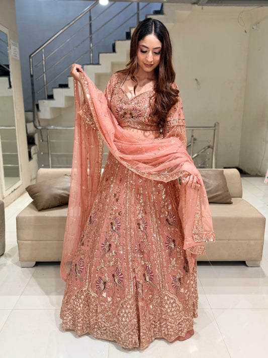 Embroided drape lehenga set