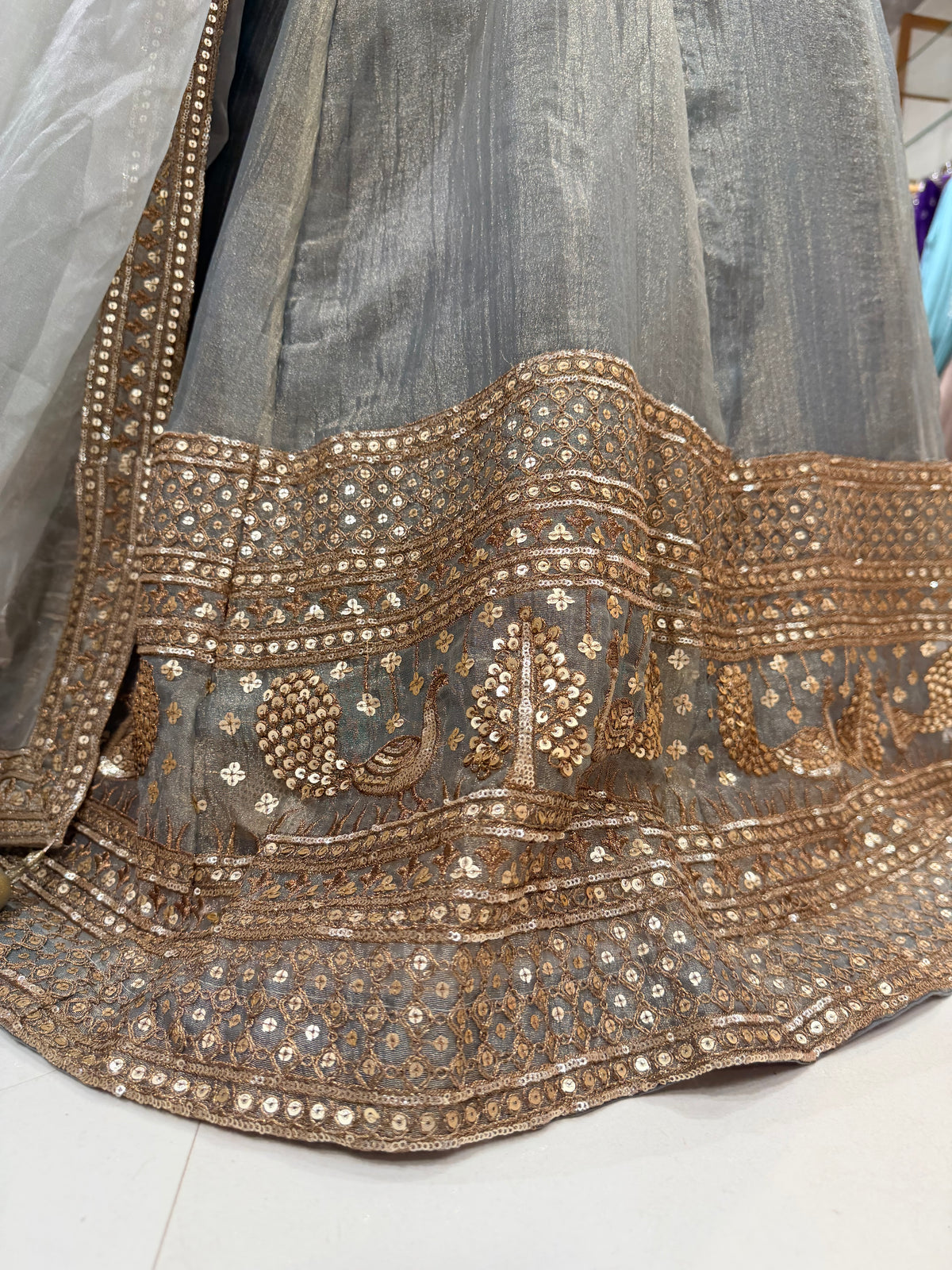 Crush tissue belt anarkali suit
