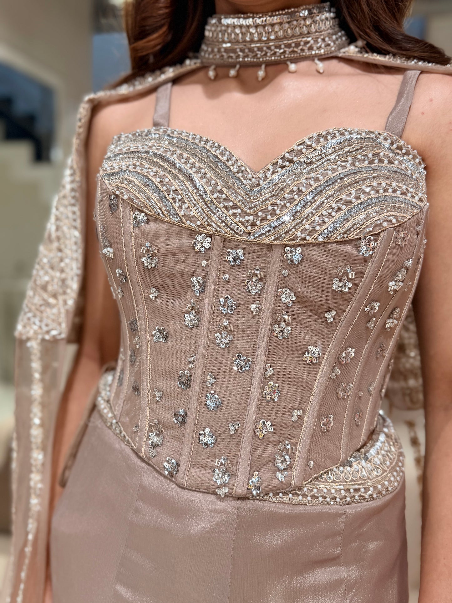 Corset cape lehenga set
