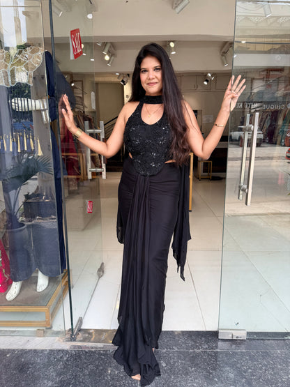 Halter neck black indowestern dress
