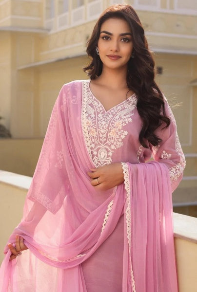 Shama Onion pink Embroided pakistani suit