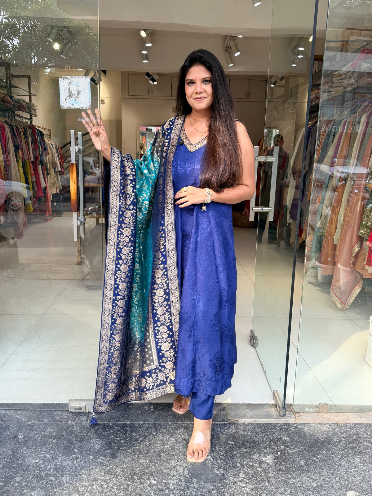 Jacquard anarkali suit
