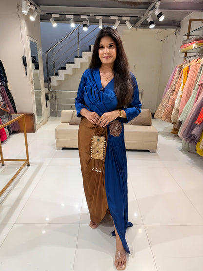Satin silk half and half one piece maxi dress