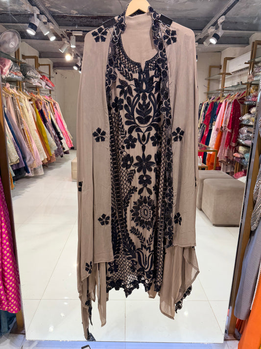 Unstitched georgette beaded embroided suit