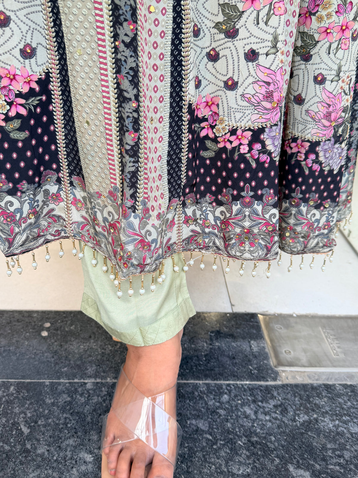 Crepe digital print anarkali suit