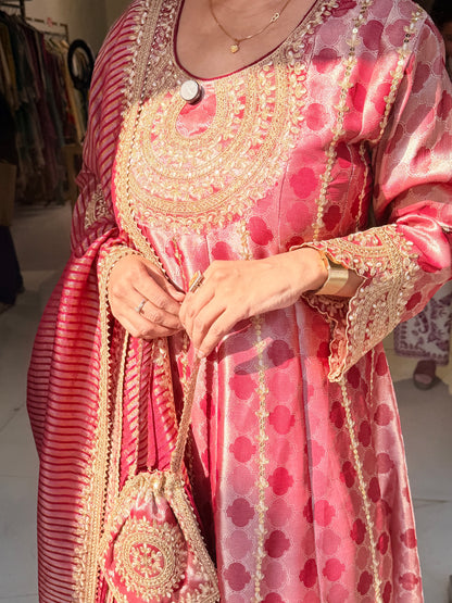 Girraf tissue anarkali suit with potli bag