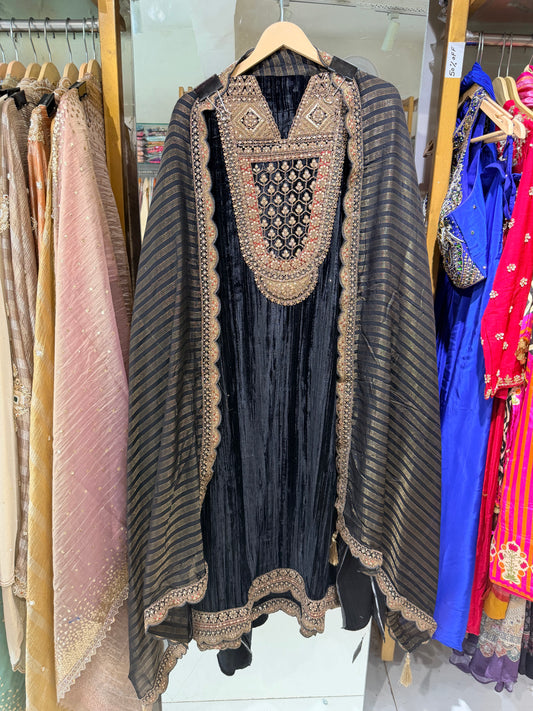 Velvet black  unstitched suit