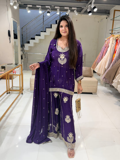 Chinon bustier embroidered sharara suit