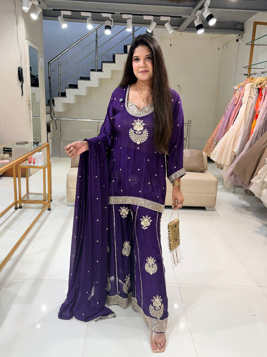 Chinon bustier embroidered sharara suit