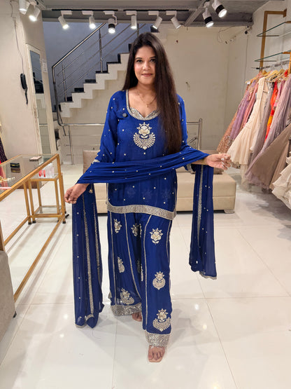 Bustier chinon embroidered sharara suit