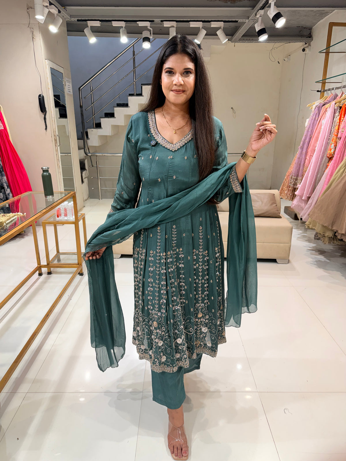 Chinon embroidered anarkali suit