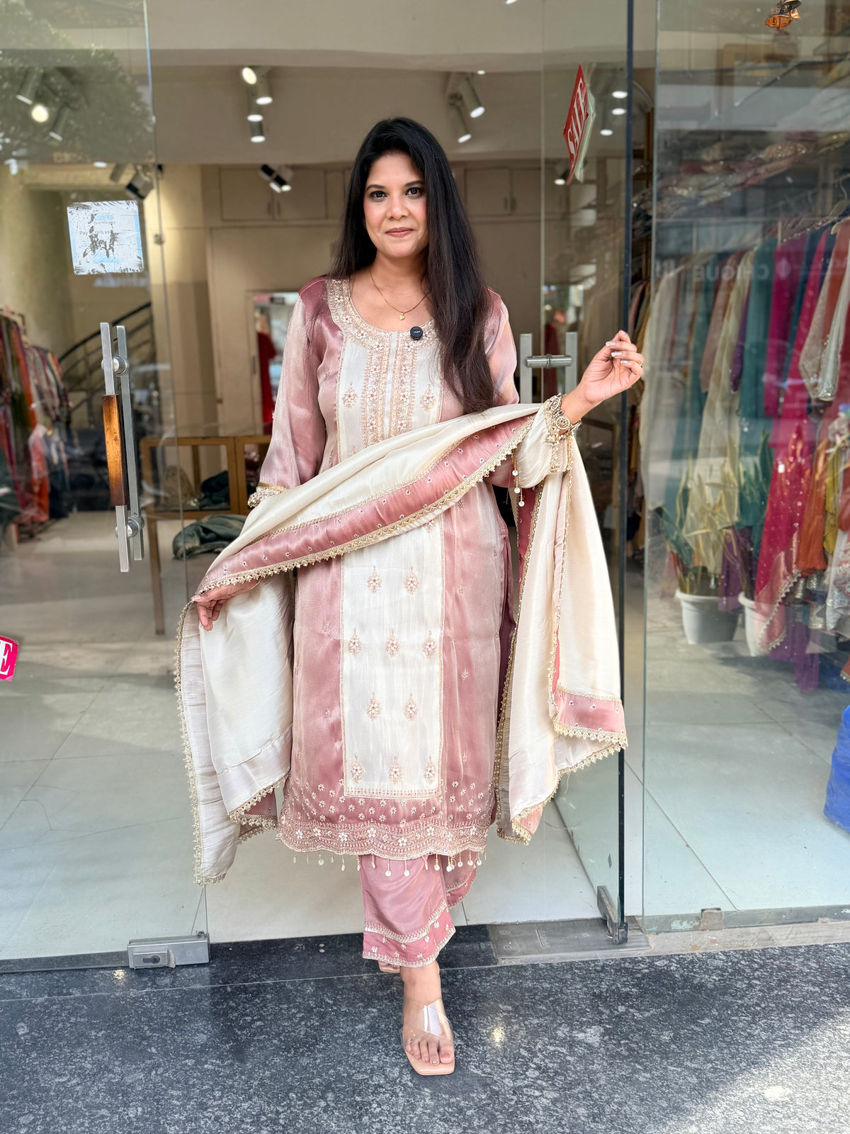 Colour block gurraf tissue suit