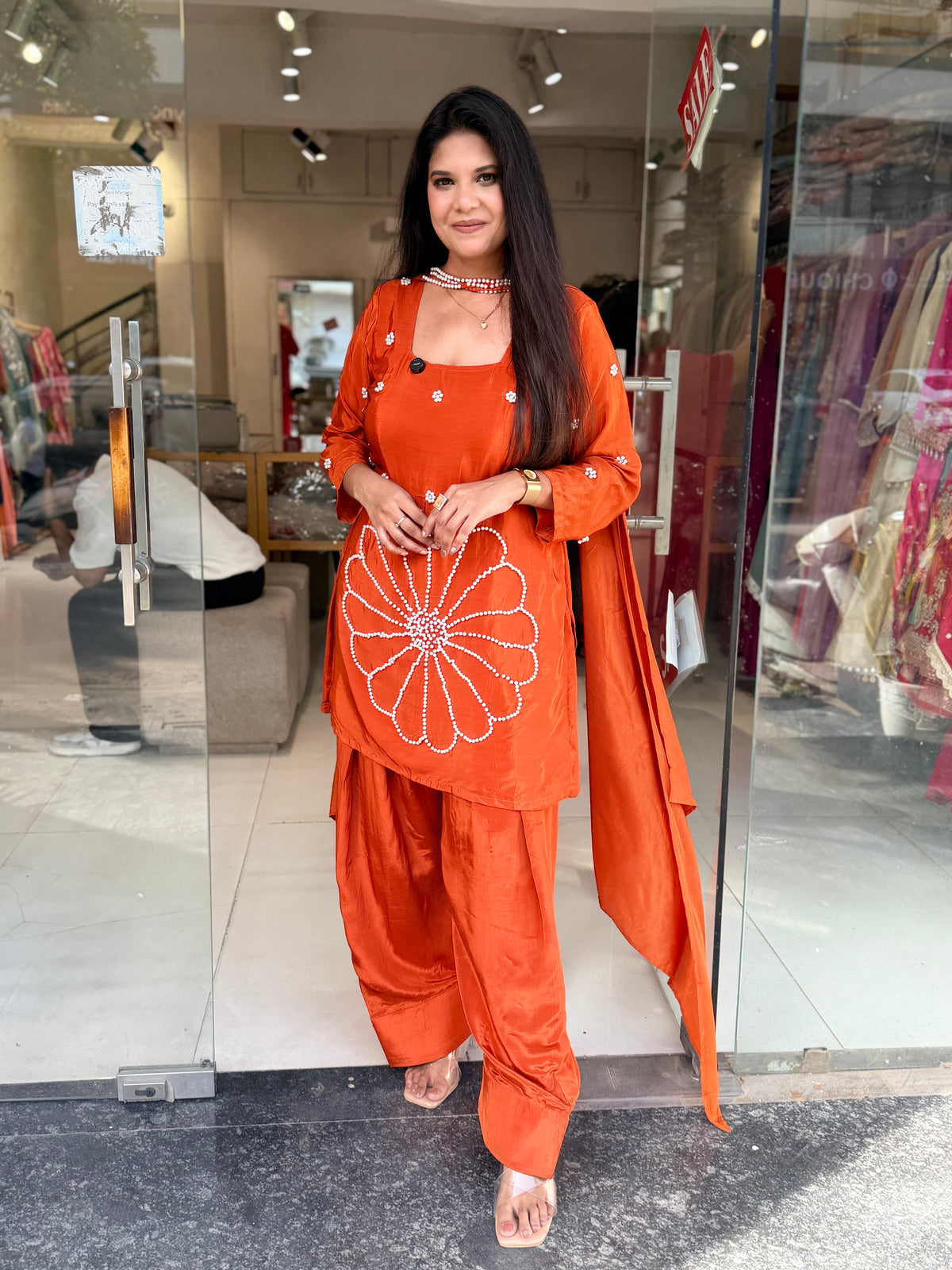 Pearl work princess crepe farshi suit