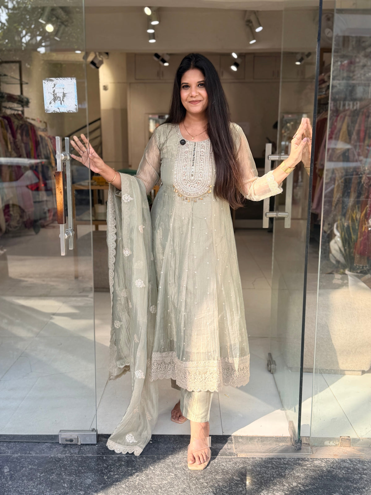Crush tissue anarkali suit