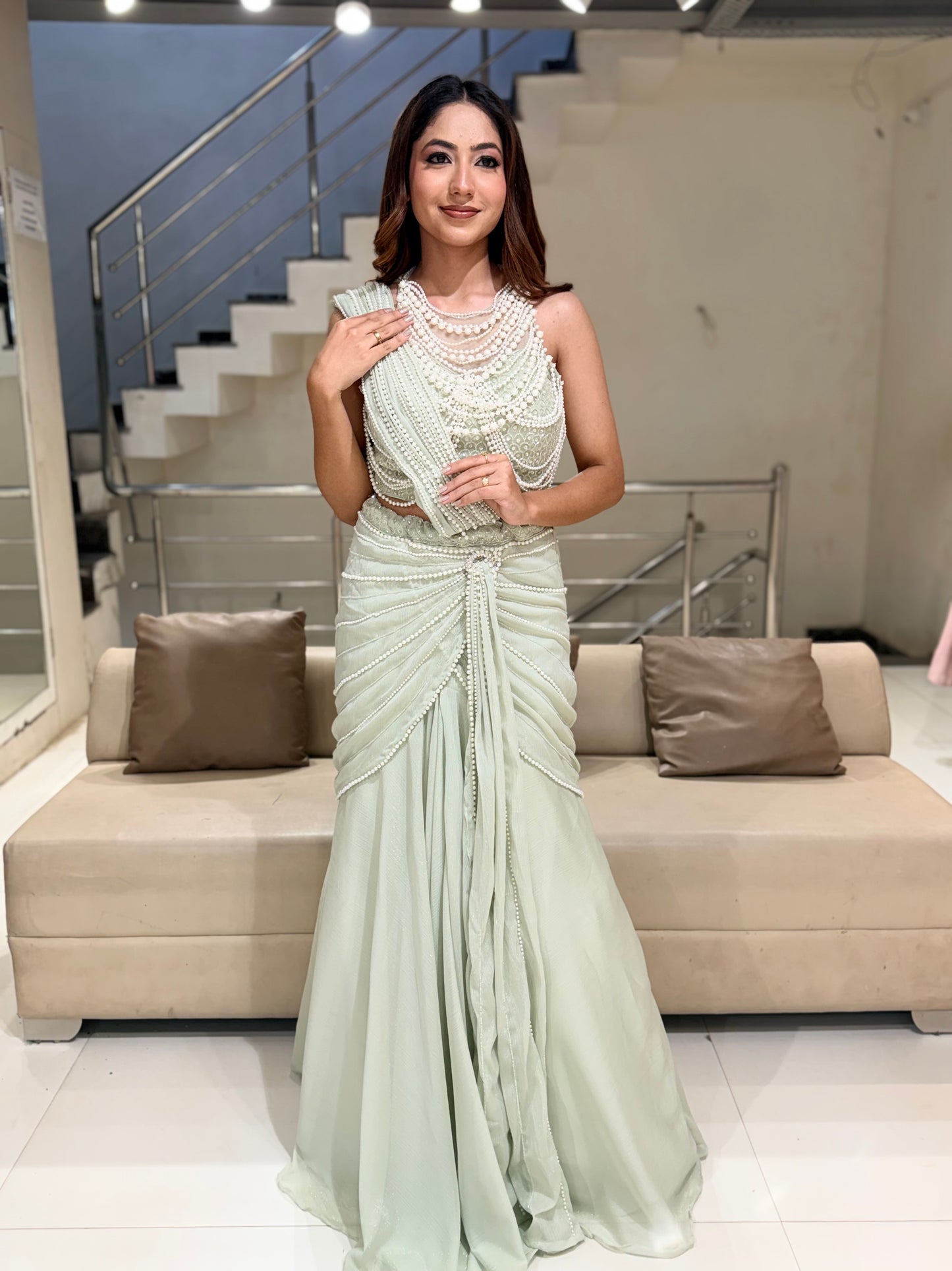 Pista Pearl work mermaid lehenga aet