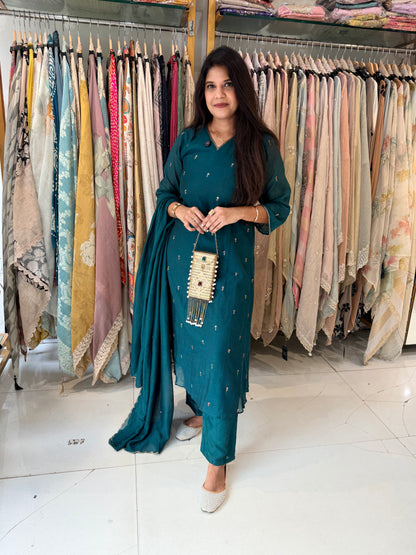 Mull chanderi a line suit