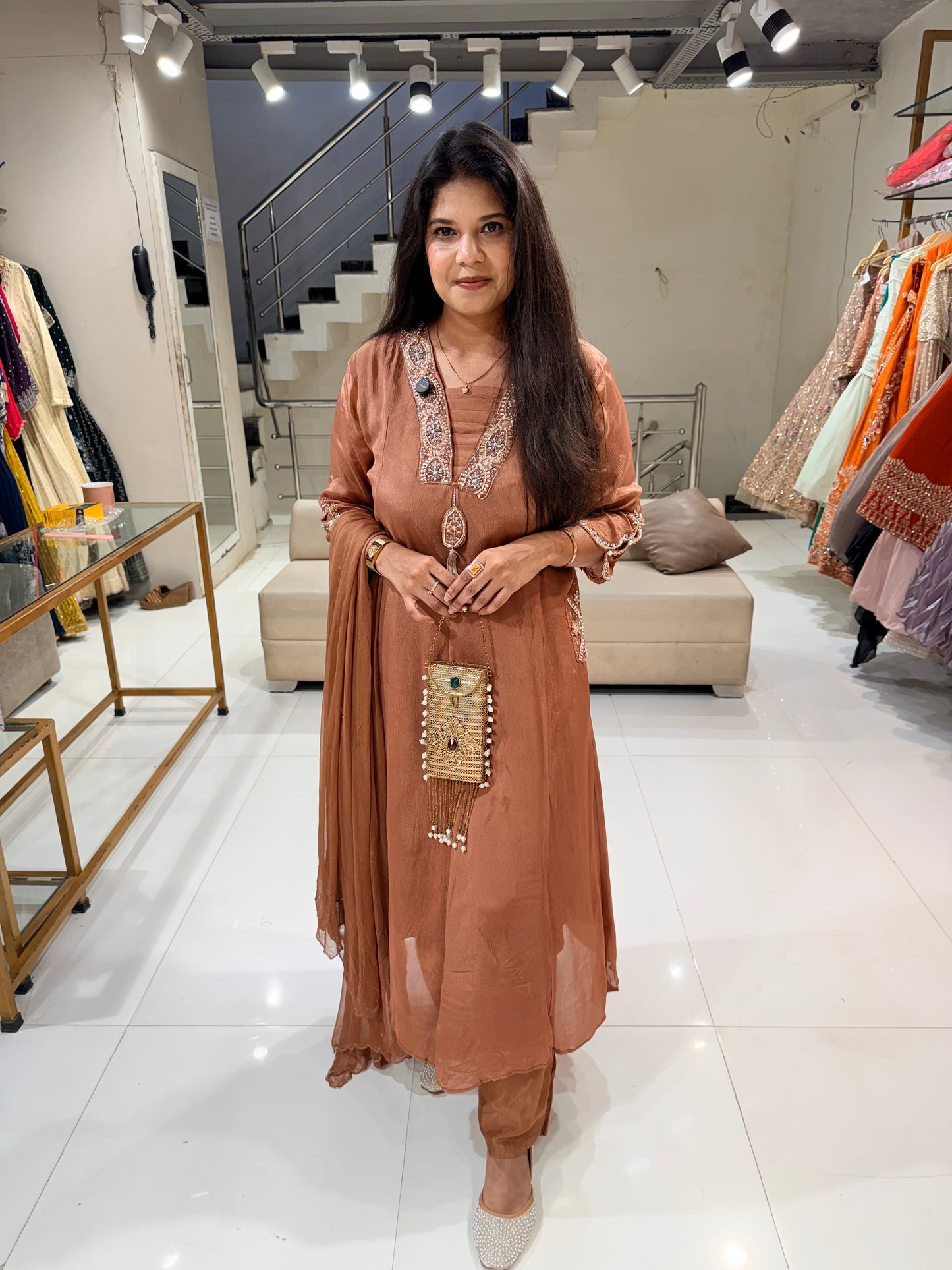 Chinon anarkali pocket suit