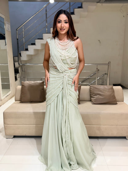 Pista Pearl work mermaid lehenga aet