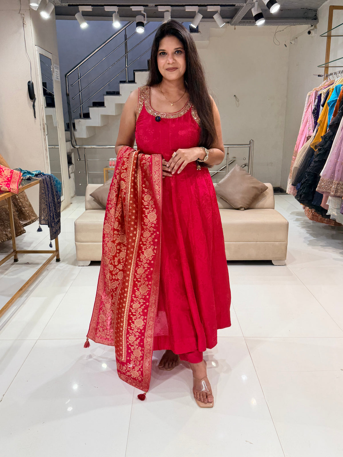 Jacquard anarkali suit
